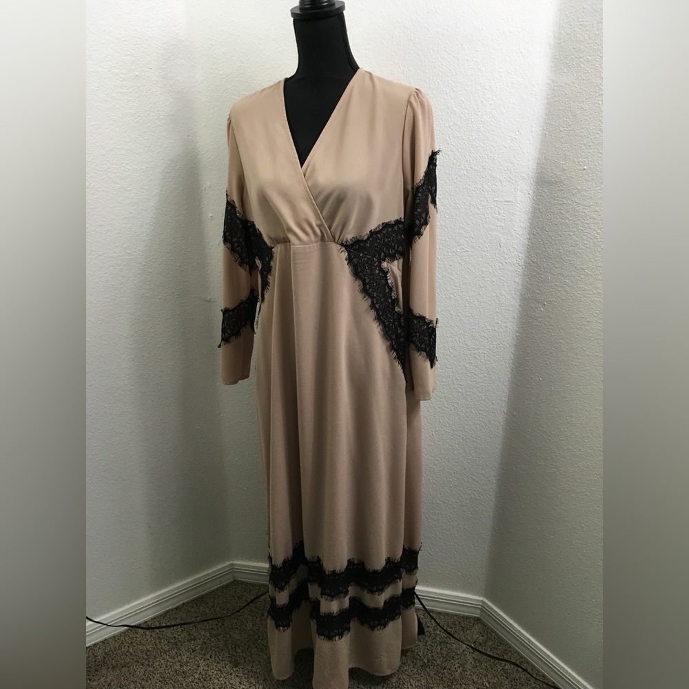 Blush and black lace maxi